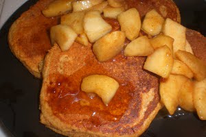 Apple Vanilla Pancakes topped with Maple Cinnamon Sauteed Apples