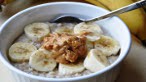 Banana and Peanut Butter Oatmeal with Maple Syrup