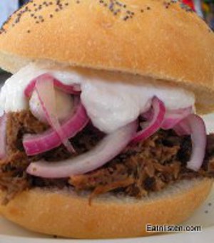 Beer Buttered Beef Sandwich with Sweet and Sour Red Onions and Horsey Sauce Beer Buttered Beef Sandwich with Sweet and Sour Red Onions and Horsey Sauce