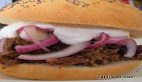 Beer Buttered Beef Sandwich with Sweet and Sour Red Onions and Horsey Sauce